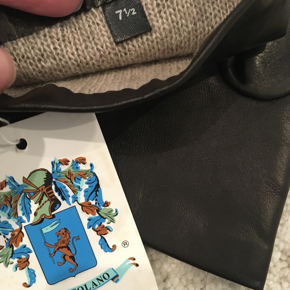 Authentic designer luxury NWT black Portolano leather gloves cashmere lined - Picture 2 of 2